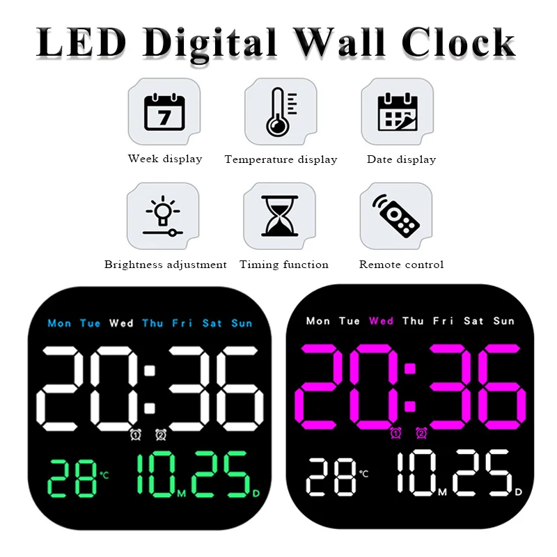 LED Digital Wall Clock Temperature Date Week Display Remote Control Timing Electronic Alarm Clock Living Room Bedroom Decor digital wall clock smart led wall clock