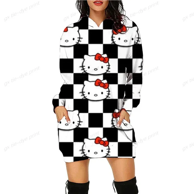 thumbnail image 1 of Sudaderas con capucha de otoño para mujer, sudaderas largas de HELLO KITTY con diseño de patchwork, sudaderas ajustadas a la moda para mujer, sudaderas con capucha, abrigos casuales para mujer, 1 of 5