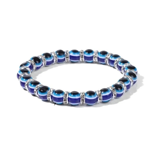 12pcs 8mm Blue Evil Eye Bracelet Turkey  Eyes Wish Handmade Women's Resins Bead Bangle Elastic Bracelets Jewelry