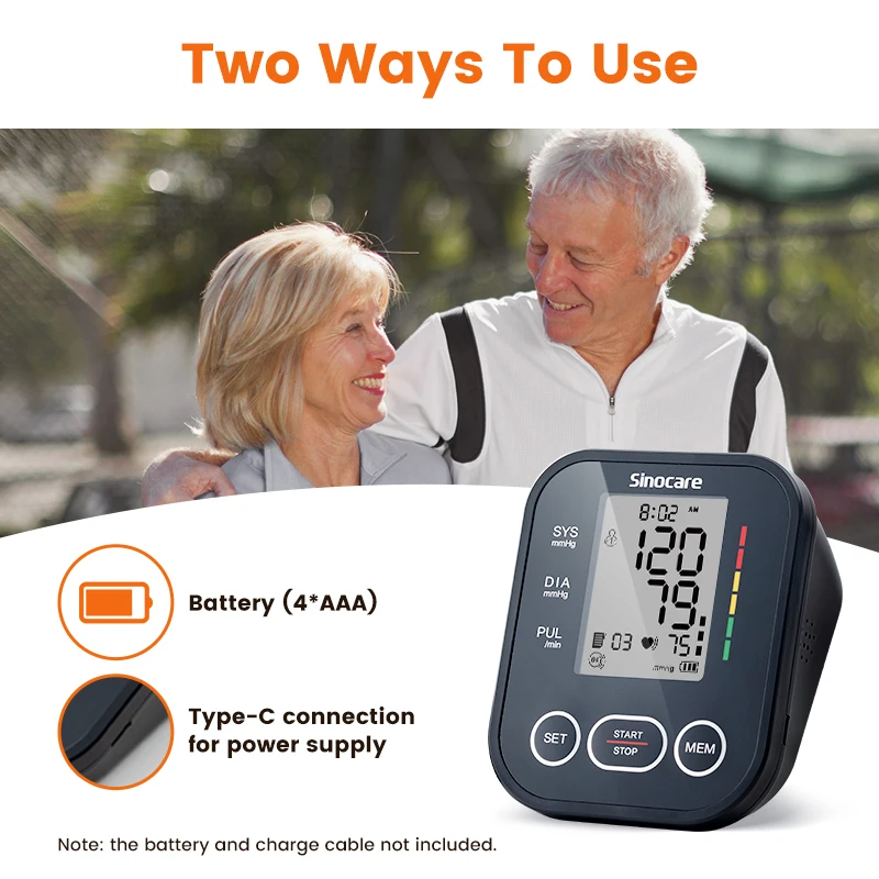 Sinocare Upper Arm Automatic Blood Pressure Monitor Portable Digital BP Sphygmomanometer Pressure Meter Tonometer 5
