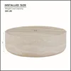 Modern Round Faux Travertine Coffee Table - Textured Fiberglass Center & Side Table for Living Room & Office 2