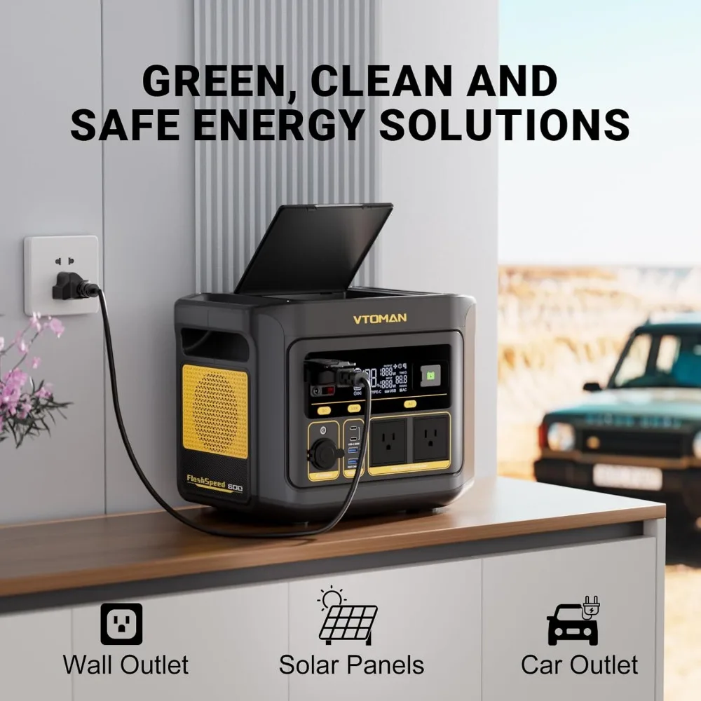 FlashSpeed 600 Portable Power Station 600W (Peak 1200W), Full Charge in 70 Min LiFePO4 Battery Solar Generator for Home Backup, 6