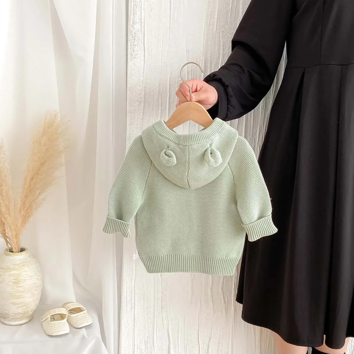 Autumn Spring New in Kids Baby Girls Boys Casual Clothing , Infant Toddler Hooded Solid Color Knitted Top Outwear Coat