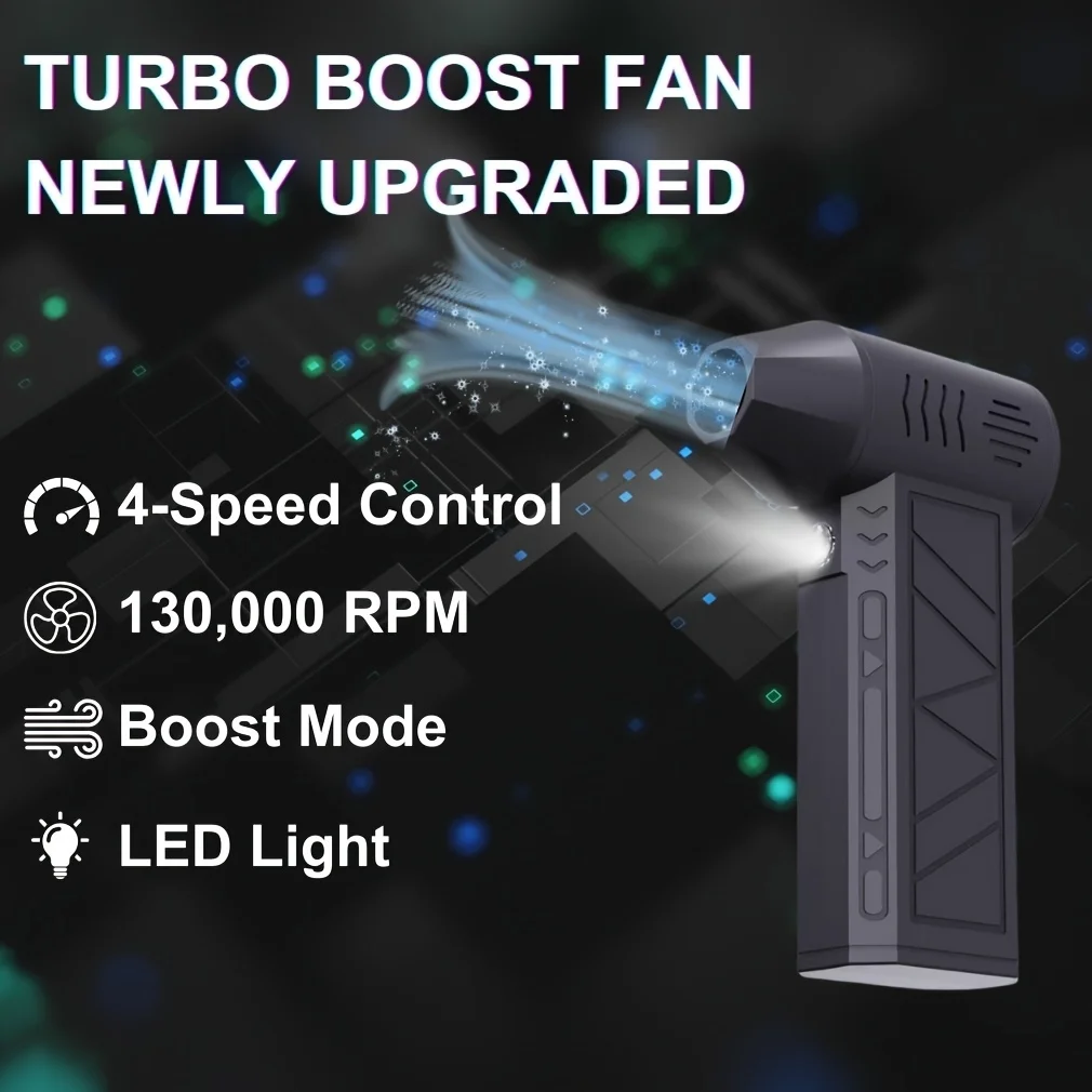 130000RPM Brushless Turbo Jet Fan Compressed Air Duster Adjustable Wind Speed Turbo Violent Blower with Light Rechargeable 2