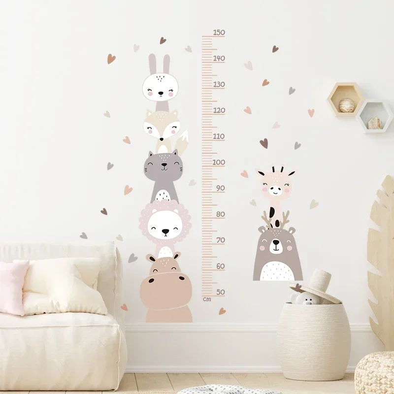 Wall Stickers for Kids Room Baby Nursery Smile Animals Bear Lion Hearts Height Measurement Ruller