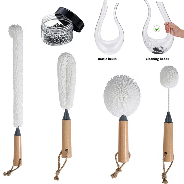 Poignée en bambou mousse souple bouteille de vin narguilé Machine à repasser whisky verres à pied brosse de nettoyage de la poussière ensemble Flexible nettoyant 1