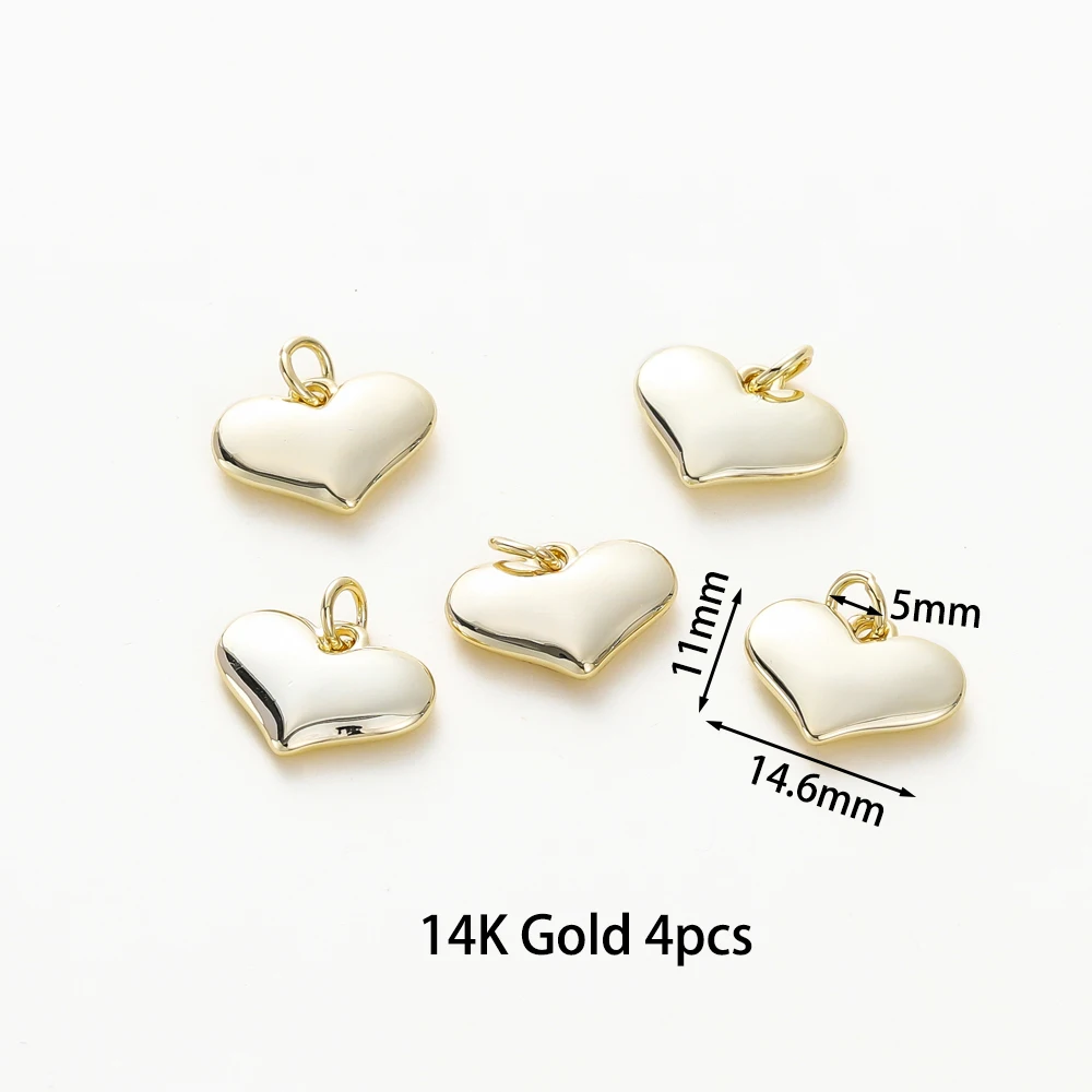 Gold Plated Heart Charm Pendants for DIY Jewelry Making - 4 Pieces