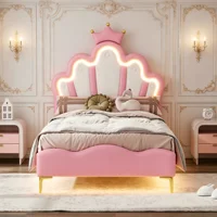 Rosahqnda Lit enfant pour filles 90x200cm, lit simple 140x200cm, lit double, lit enfant en forme de couronne de princesse, tête de lit réglable 2
