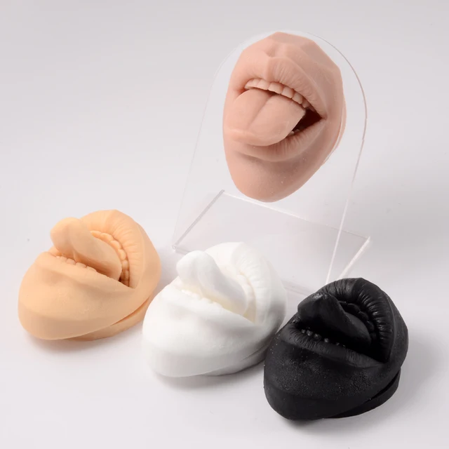 Silicone Tongue & Mouth Piercing Practice Model Custom with Logo on Stand