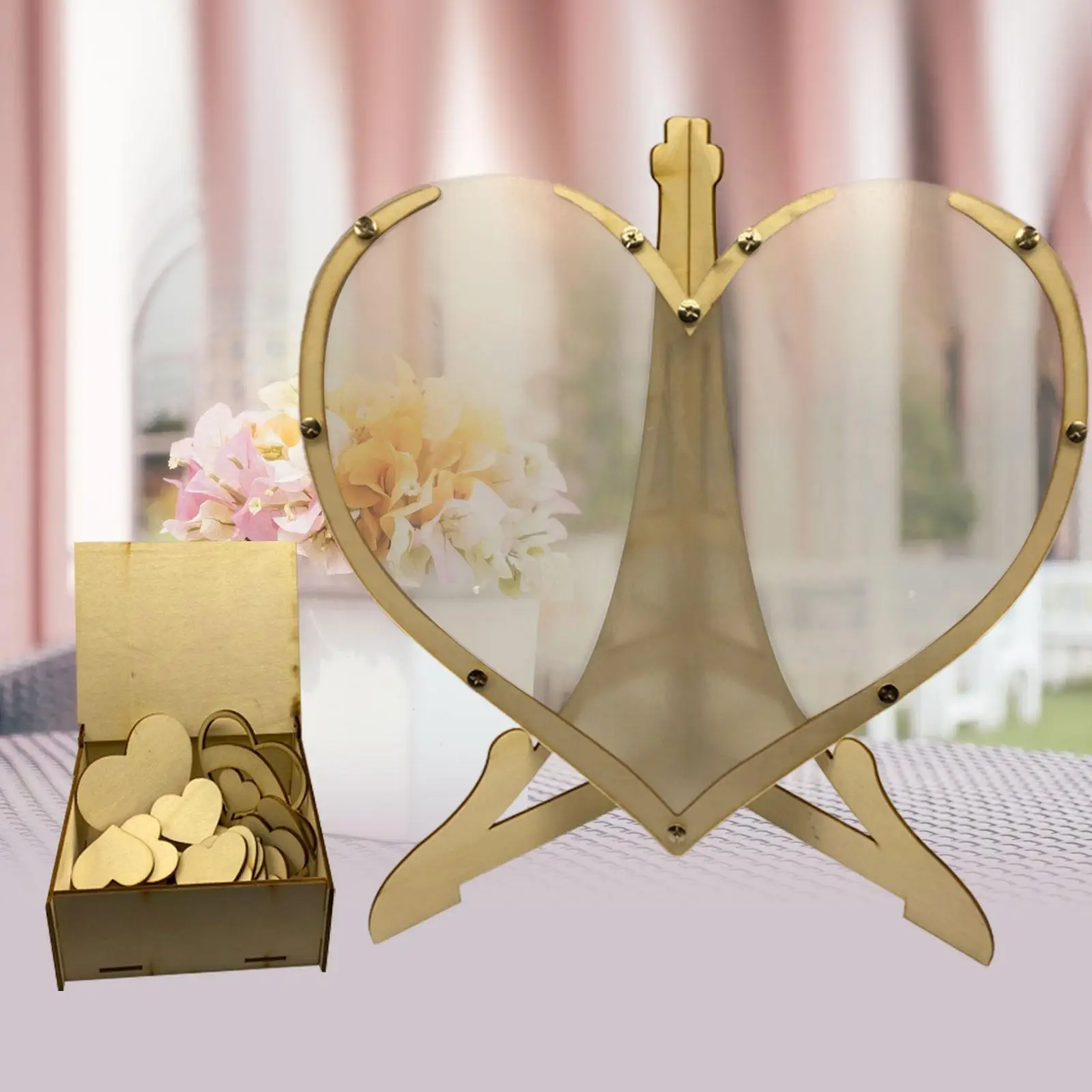 Wedding Guest Book,Wooden Frame Rustic Ceremony Sign with Stand Heart Drop Box for Party Indoor Wedding Reception Baby Shower