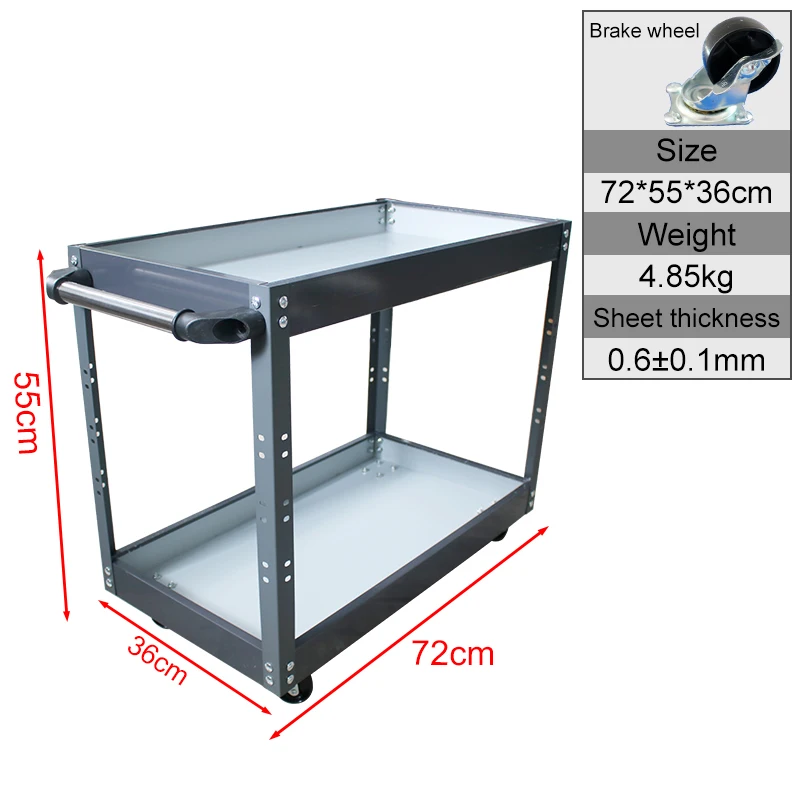 Tool Trolley Toolbox Tool Cart With Mute Wheels Workshop Holder Cabinet Garage Workbench Adjustable Shelf Free Hooks 2 Layer storage box