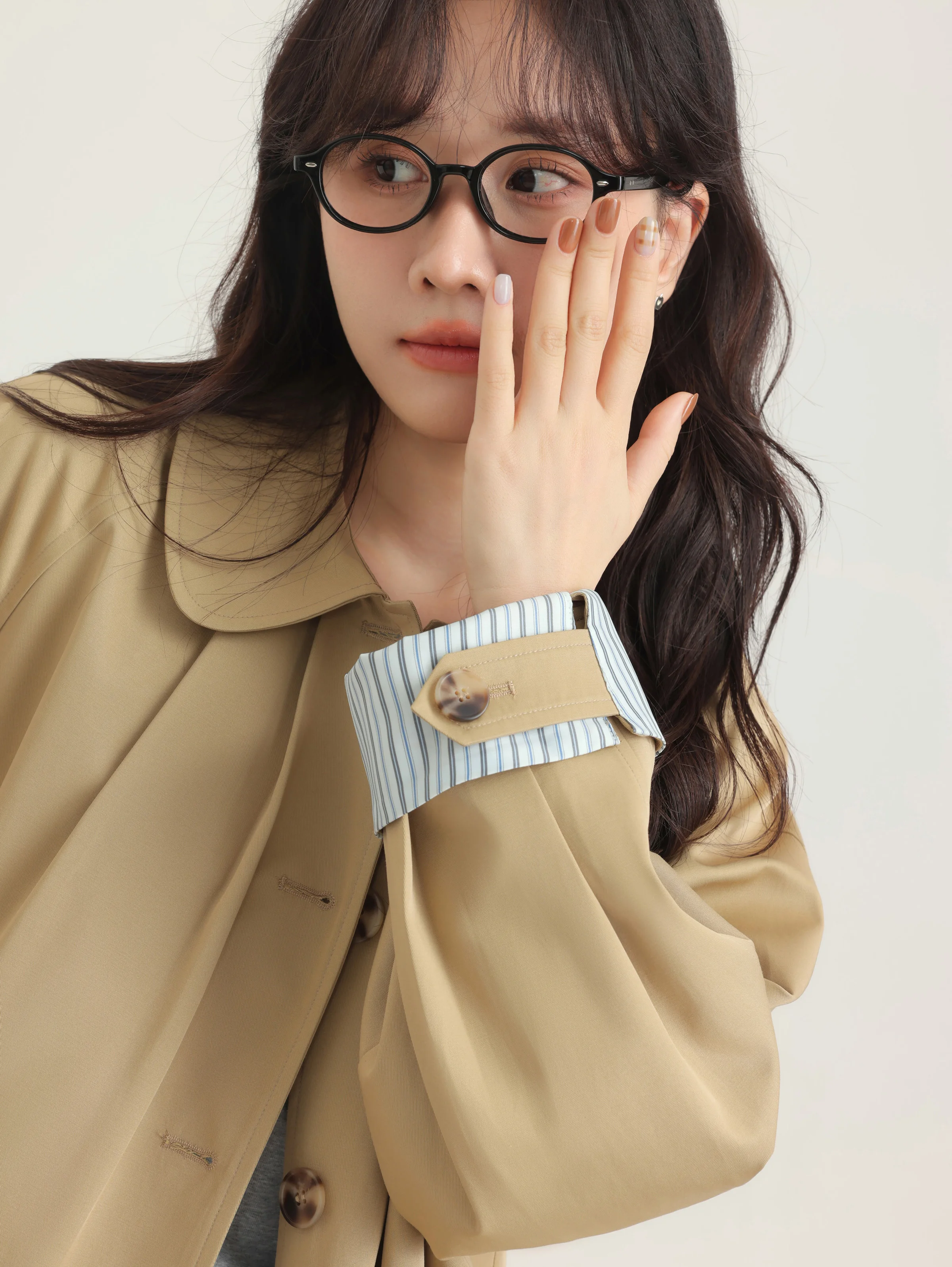 Women Peter Pan Collar Trench Coat Loose Fit Mid-Length Raglan