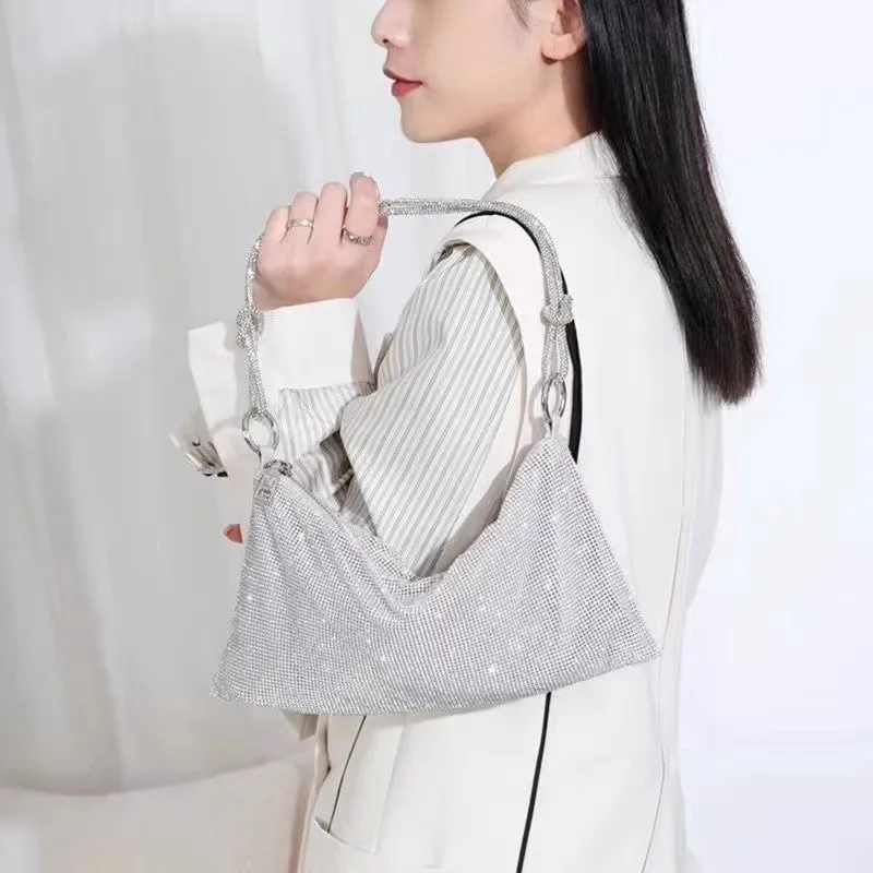 

New women's bag king water diamond with inlaid one shoulder underarm net red portable small