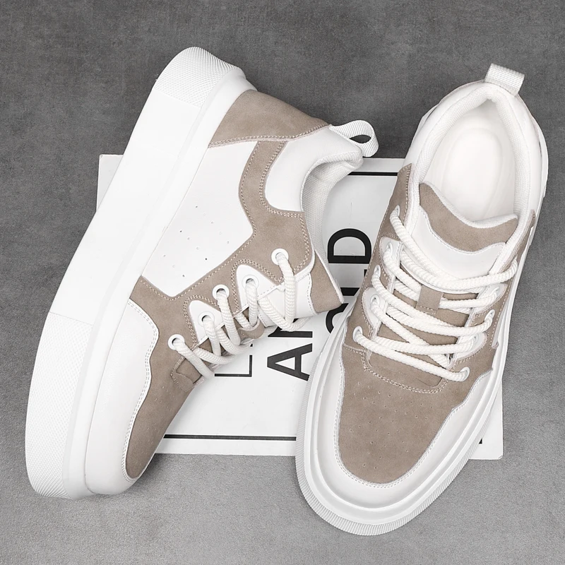 Cow Leather Elevator Shoes for Men Height Increase 3/6/8cm Breathable Lift Sneakers Hidden Heels Taller Thick-soled Casual Shoes 2