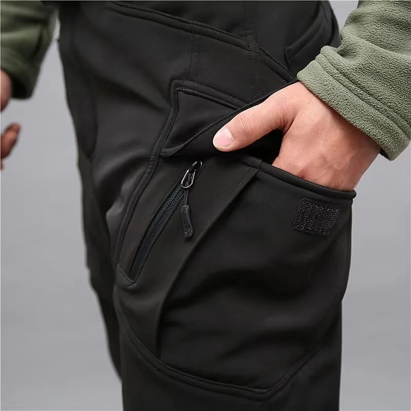 Men's Winter Autumn Softshell Fleece Tactical Pants Military Combat Waterproof Thermal Hiking Camping Climbing Hunting Trousers