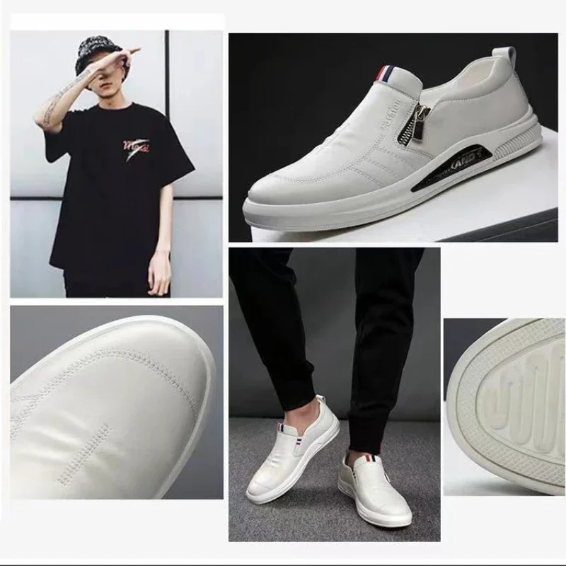 Business Men's Leather Shoes Fashion Man Dress Shoes Autumn ZIP Man's Sneakes New Lightweight Flat Male Casual Loafers