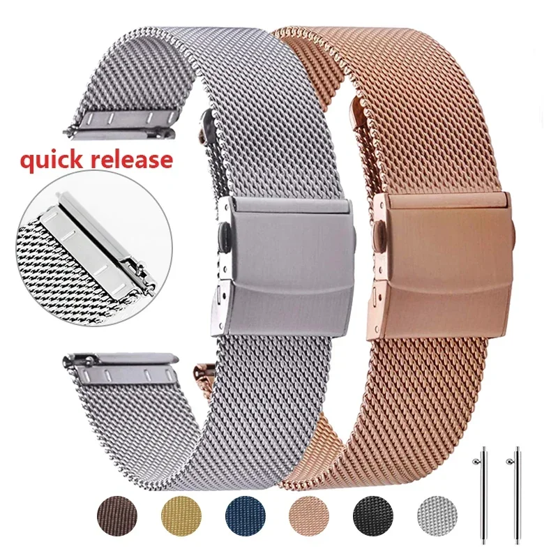 

Universal Stainless Steel Watchband 0.6mm 1.0mm Milanese Mesh Replacement Straps Belt 12/14/16/18/20/22mm Quick Release Bracelet
