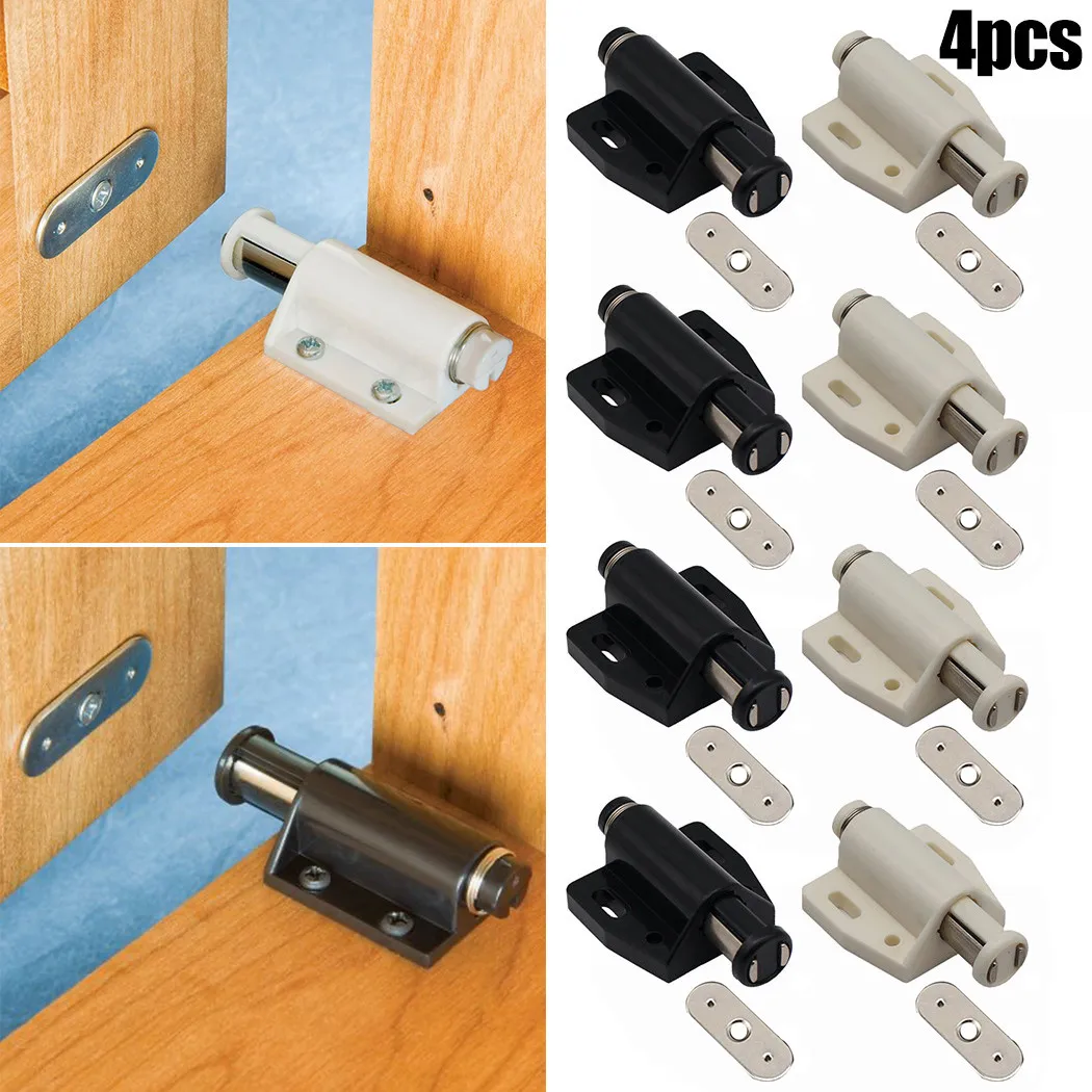 Cabinet Door Lock 4Pcs Single Magnetic Pressure Push To Open Touch Latch Cabinet Doors For Wardrobe Cabinet Door Bathroom Door Hardware