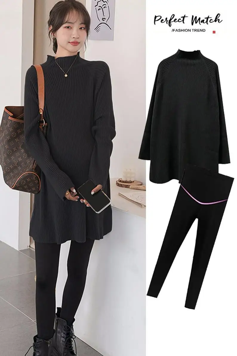 9958# Autumn Winter Dense Knitted Maternity Sweaters Loose Warm Shirts Clothes for Pregnant Women Pregnancy Pullovers Tops