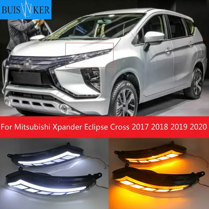 

1 пара DRL для Mitsubishi Xpander Eclipse Cross 2017 2018 2019 2020 Светодиодный дневной ходовой светильник, противотуманная фара, желтый указатель поворота