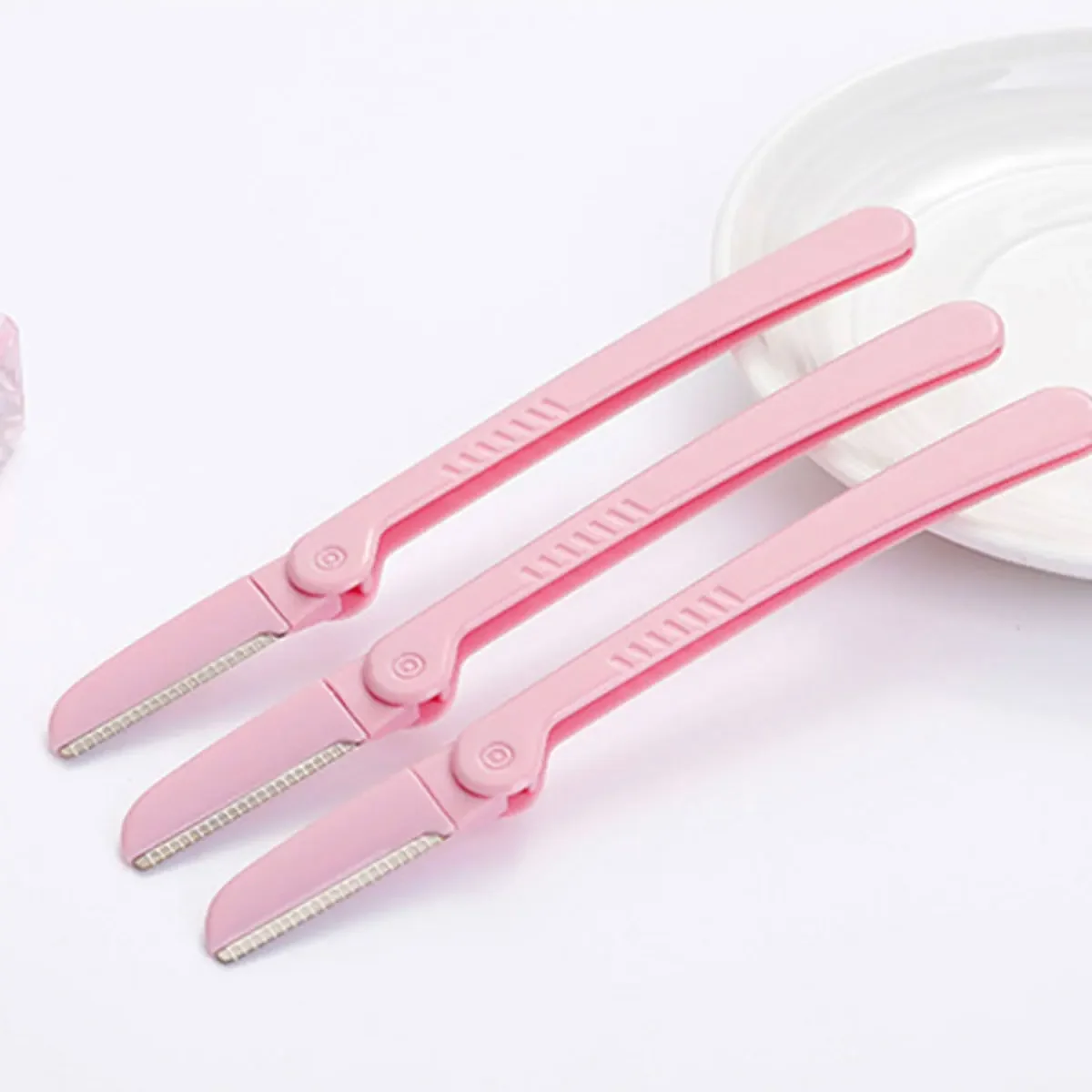 3Pcs/Set Foldable Eyebrow Trimmer Blades Beauty Pink Eyebrow Shaper Shaver Women Men Facial Brow Hair Remover Razor Makeup Tools 5