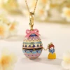 Fashion Openable Princess Enamel Bow Easter Egg Pendant Necklace for Women Sweet Party Jewelry Keychain Pendant Valentine Gift 1