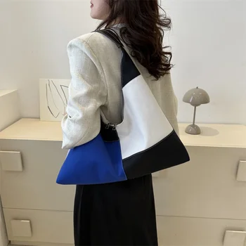 Borse Hobo da donna Borsa a tracolla con giuntura multicolore Borse di tela casual di grande capacità Borsa Hobo da donna Patchwork