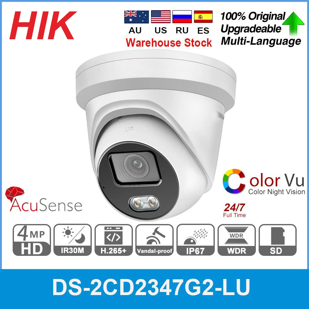 Hikvision Telecamera Ip Originale Colorvu Originale Ds-2Cd2347G2-Lu Acusense Network Dome Poe Ip Camera H.265 + Sd Card Microfono Integrato