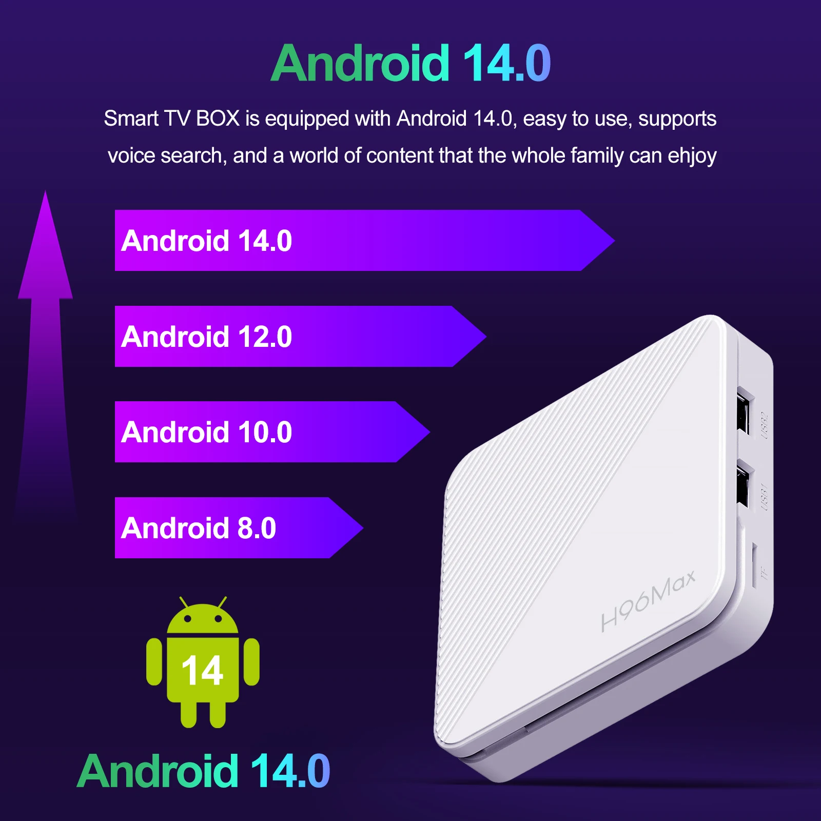 TV Box Android 14.0 H96 MAX H313 Quad Core ARM Cortex A53 Support BT Remote Cont