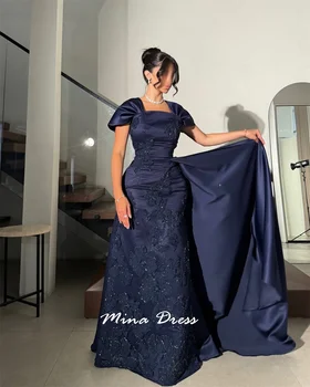 Mina Customized Short Sleeve Sequin Lace Applique Square Collar Prom Dresses for Luxury Party Elegant Womens Dresses Evening 1