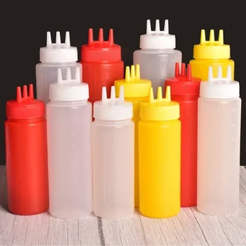 3 Holes Twist Cap Squeeze Bottle Food Grade Plastic Ketchup Mustard Mayo Sauces Olive Oil Bottles Condiment Container