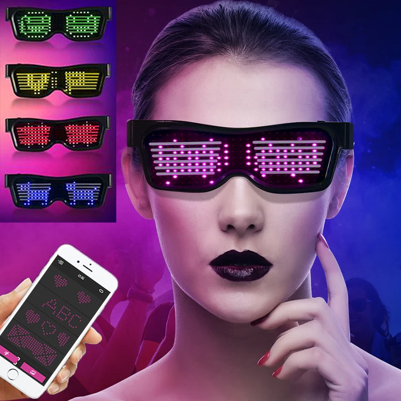Occhiali da festa a Led di natale occhiali luminosi lampeggianti controllo  App Bluetooth occhiali di ricarica USB lingue personalizzate natale -  AliExpress
