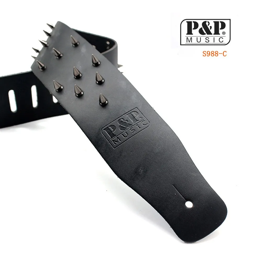 Black Leather Guitar strap with cone spikes