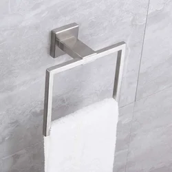 Sleek Nordic Black Stainless Steel Towel Ring Hanger (Silver Square)