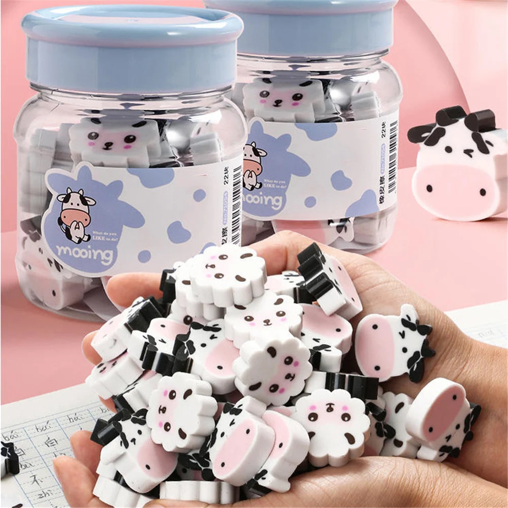 22pcs/box Cute Cow Sheep Erasers Kawaii Animals Design Mini Rubber