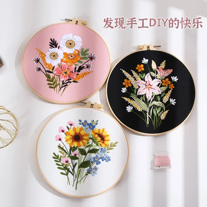 Embroidery Kit with Patterns and Instructions DIY Beginner Cross Stitch Kits  for Adults Clothes Women Flower Hoops Color Thread - AliExpress