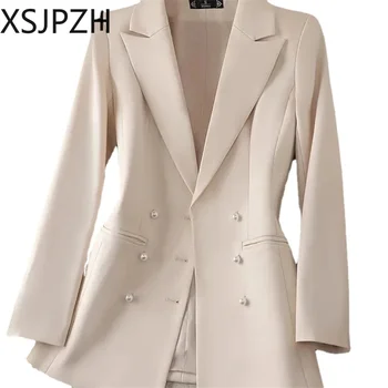 XSJPZH 2024 Autumn Winter New 4XL Office Business Female Coat Women Casual Blazer Outwear Black Double Breasted Women's Jacket