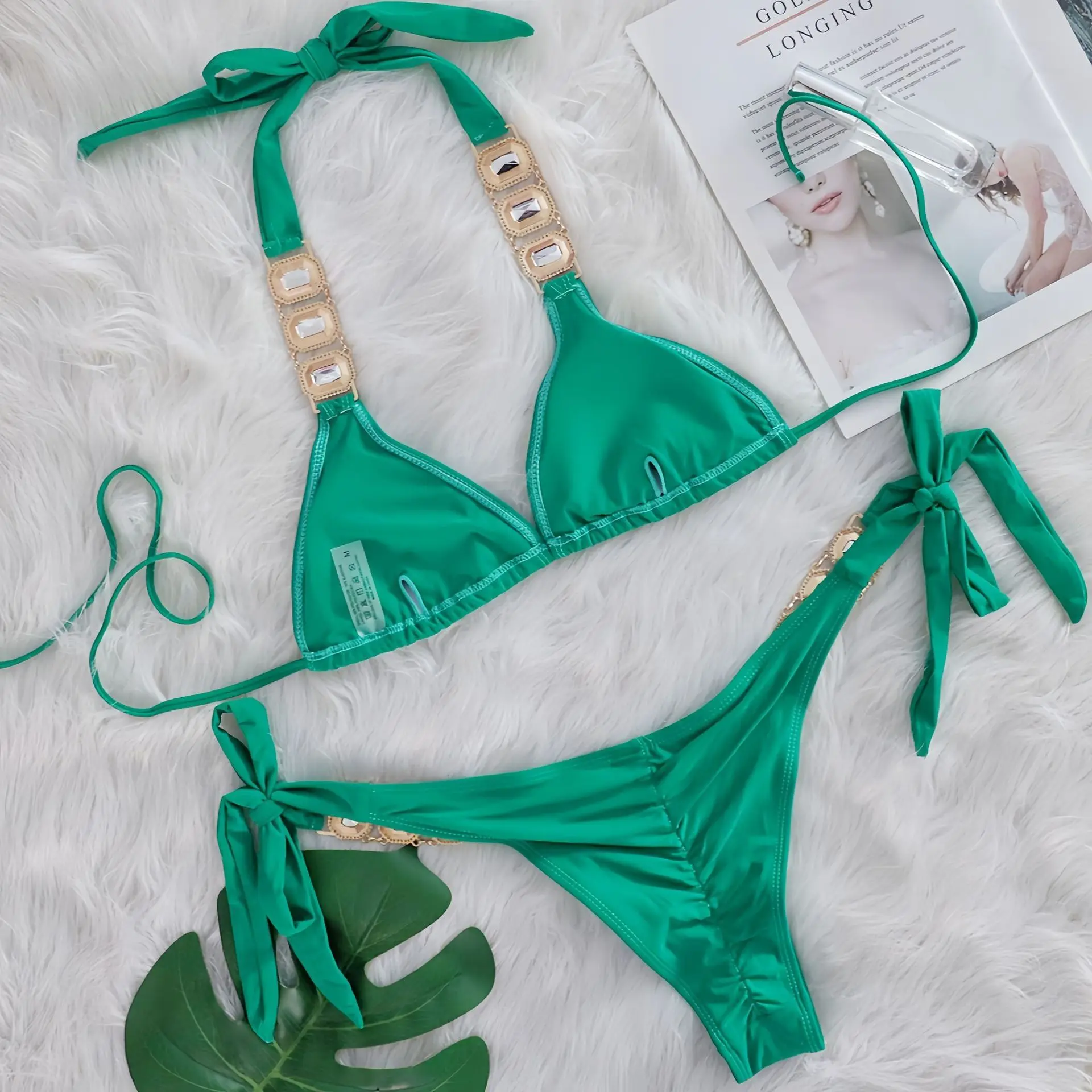Rhinestone String Bikini - Womens Sexy 2 Piece Swimsuit for Beach Vacation