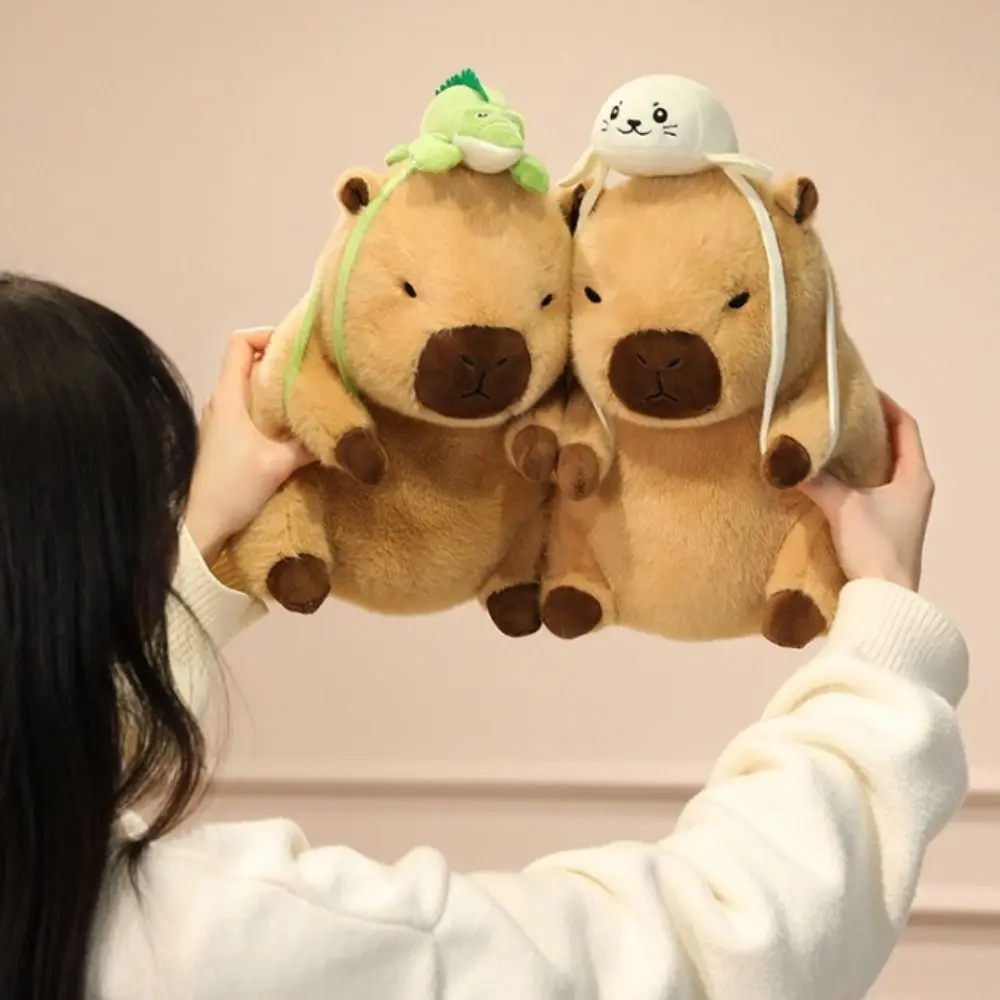 Flower Hat Capybara Plush Toy Doll Animal Soft Simulation Capybara Toy Animal Backpack PP Cotton Stuffed Capybara Doll