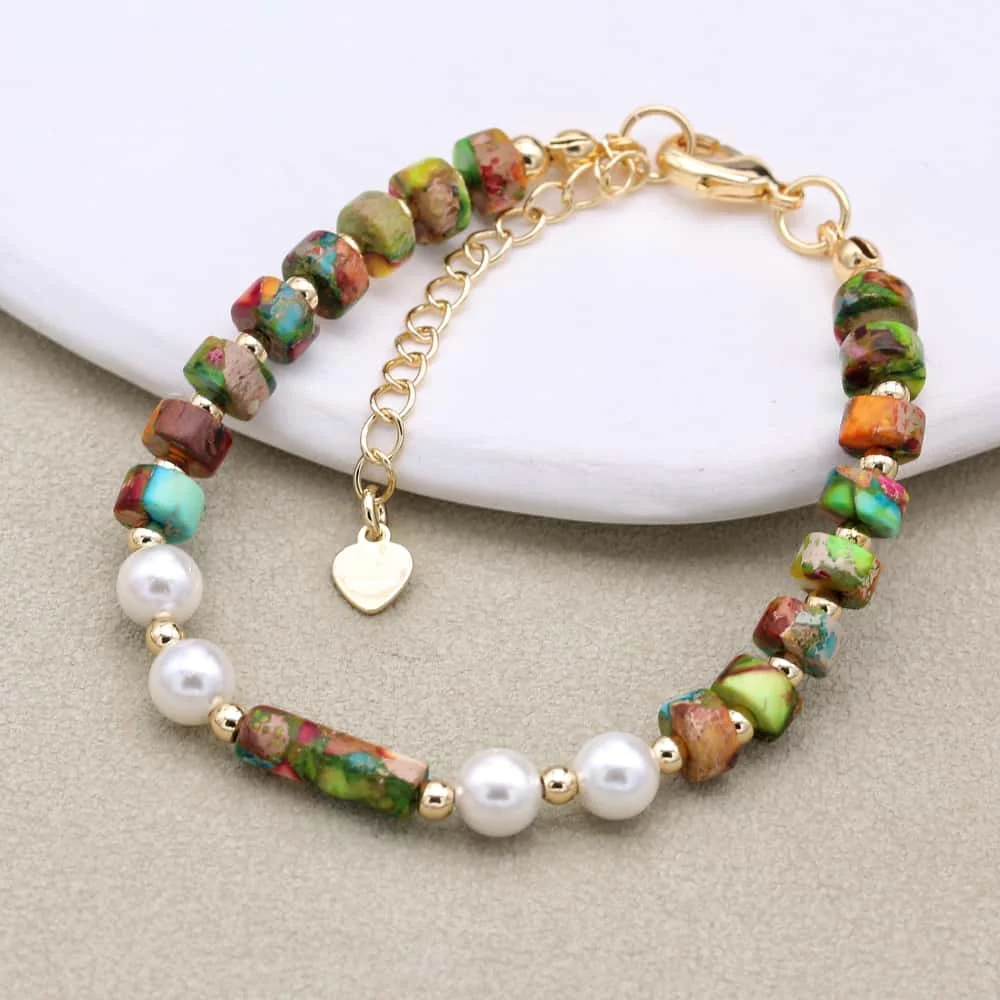 Beaded Bracelet Handmade 3*6 Pearl Beaded Gold Plated Charm Bangle Bracelet Accessories for Women