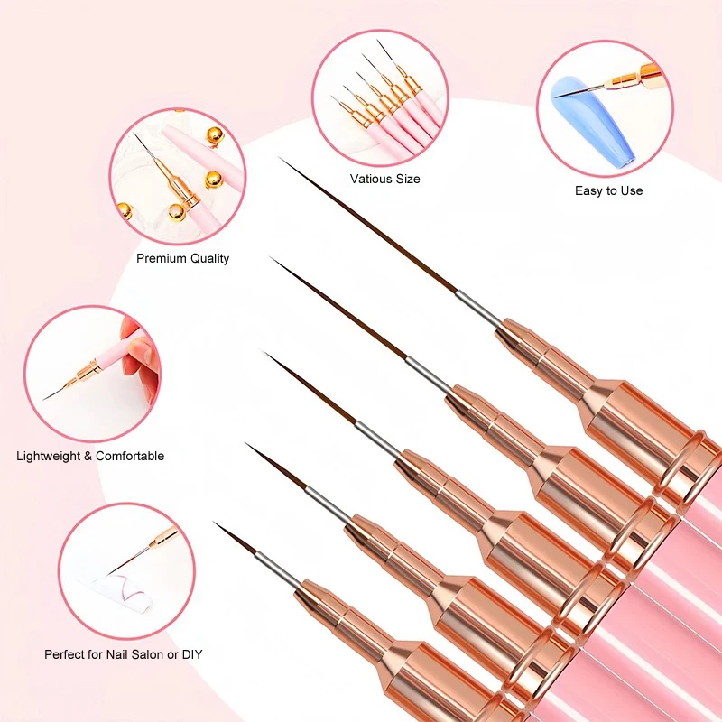 5 Pieces Set Liner Brush for Nail Art Painting,Fine Liner Brushes for Nails,Liner Nail Brush Set for Acrylic 3