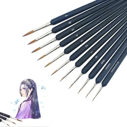 11-Piece Precision Art Detail Paint Brush Set with Nylon Bristles for Versatile Artistic Techniques (11pcs Black Detail)
