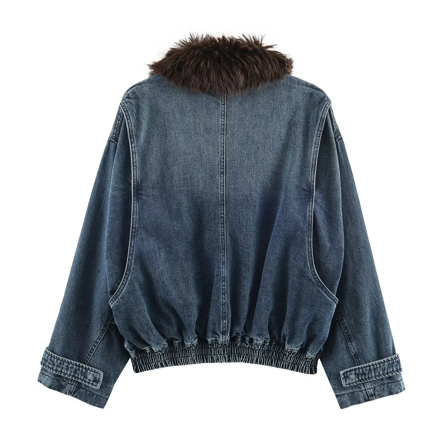 Women Denim Jacket 2025 Autumn Winter Fur Collar Long Sleeve Women's Coat Zipper Loose Female Casual Outerwear Retro Lady Tops ﻿