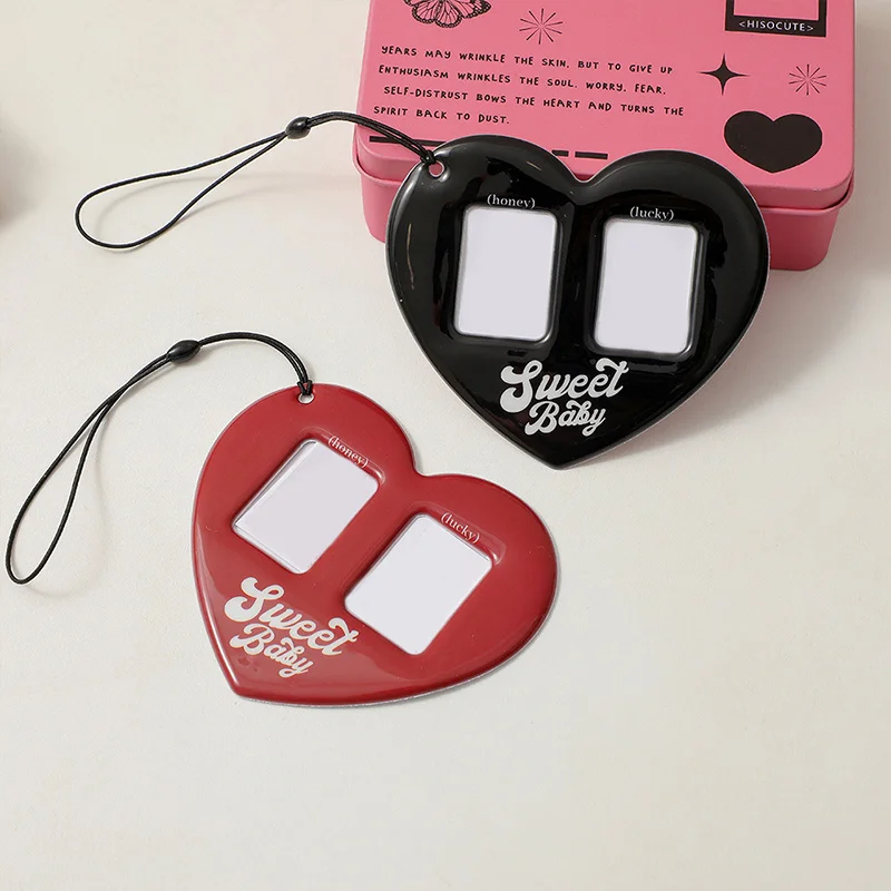 

Love Heart Shaped Photocard Holder Double Card Slot 2-inch Keychain Hanging Idol Photo Protective Display Sleeves INS Stationery