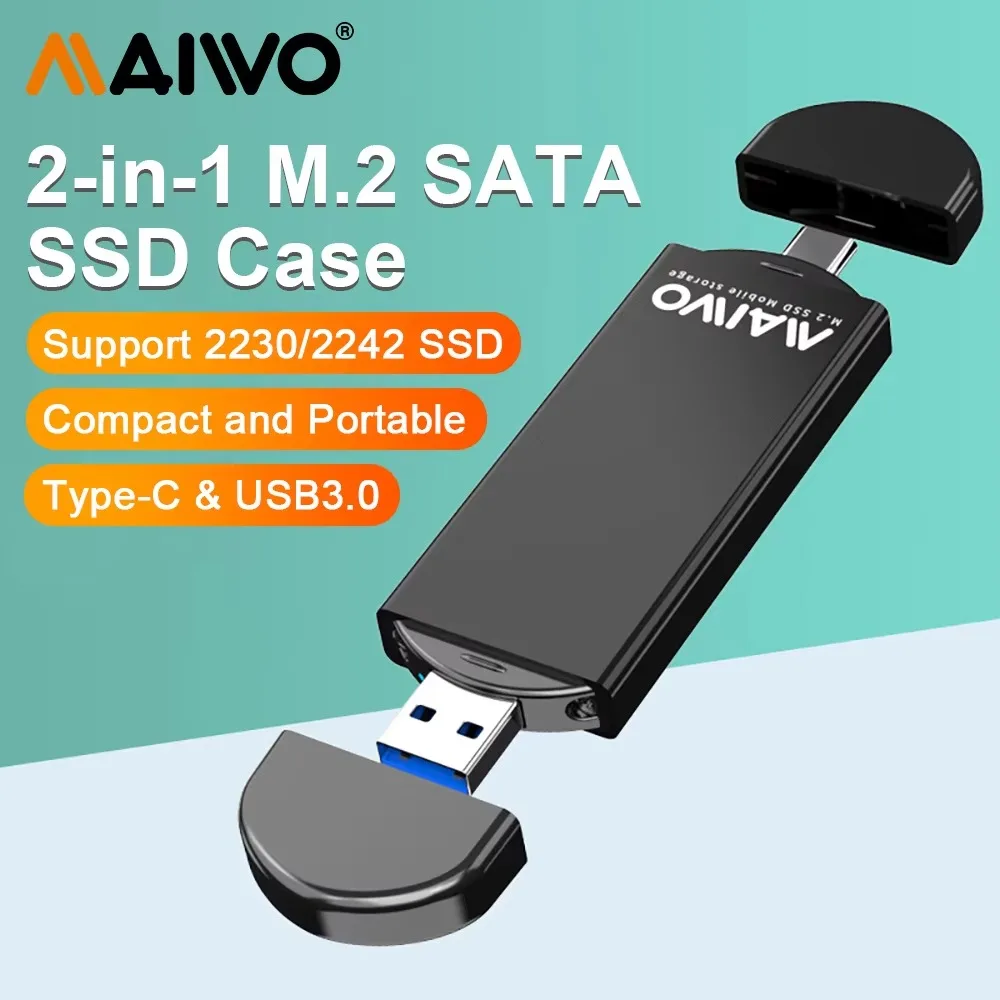 MAIWO M.2 SATA SSD Enclosure SSD Case 2-in-1 Type-C/USB3.0 Solid State Drive Case Laptop Mini External Box PC 2230/2242 ssd enclosure