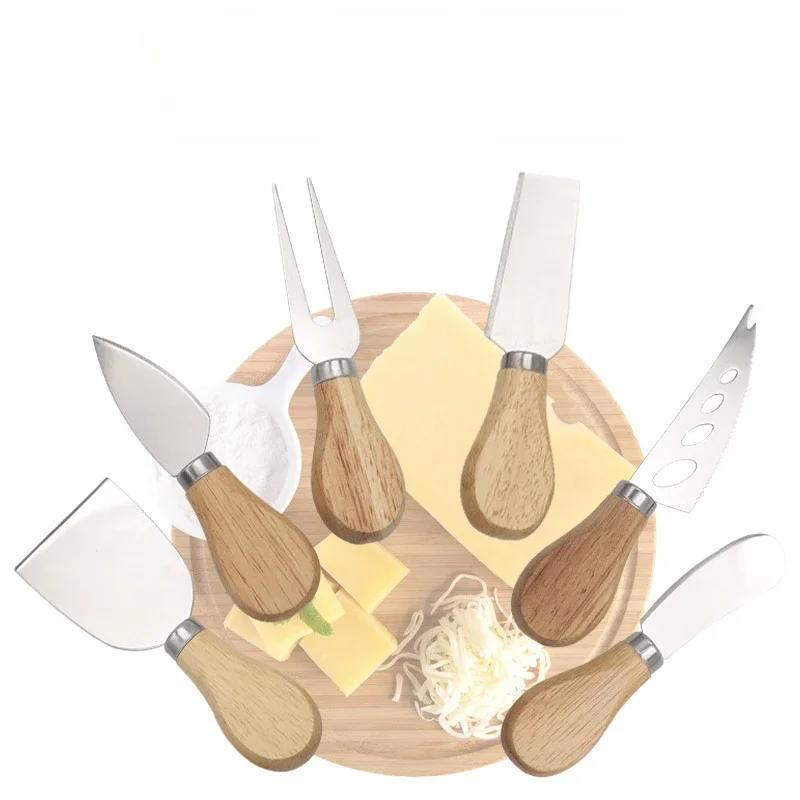4pcs/6pcs Oak Cheese Knife Set Cheese Knife and Butter Kraft Paper Box Packaging Tools Suit