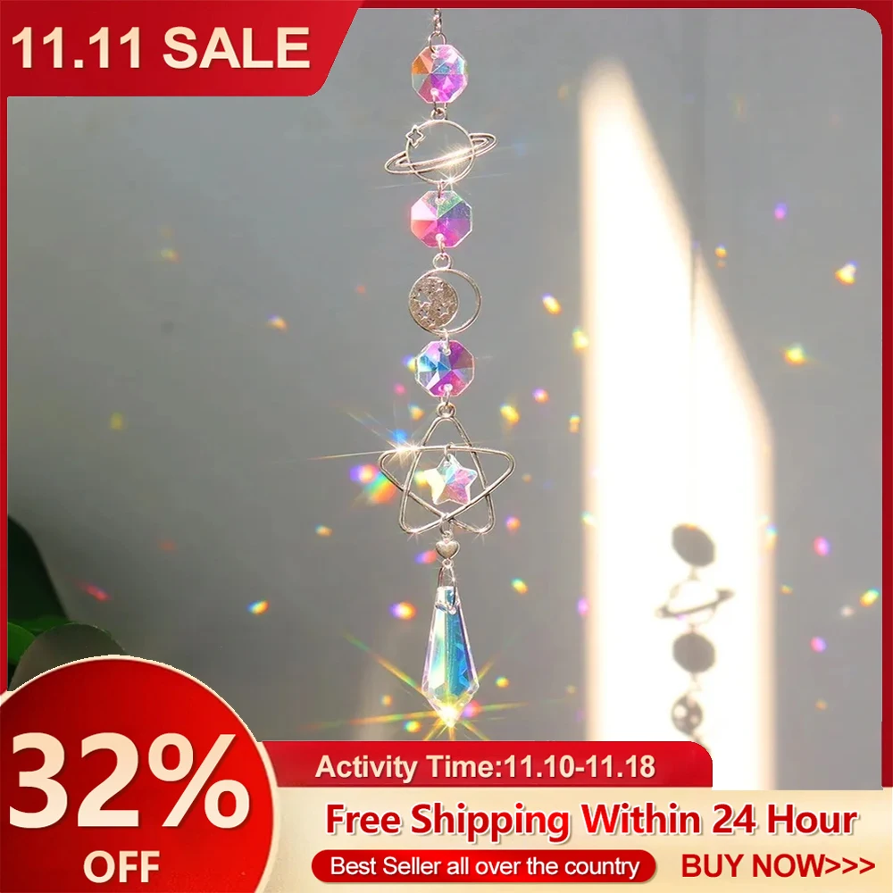Sun catcher Home Deocr Crystal Star Sun Wind Chimes Diamond Prisms Hanging Light Catcher Rainbow Make Window Curtains Pendant