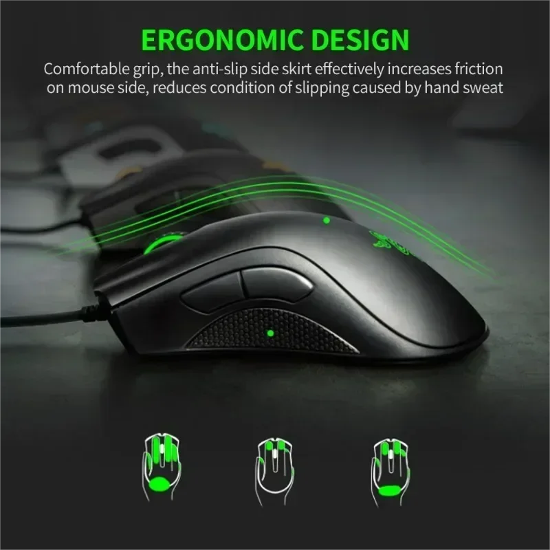 Razer DeathAdder 필수 유선 게이밍 마우스, 노트북 PC 게이머용 마우스, 6400DPI 광학 센서, 5 개의 독립 버튼, 