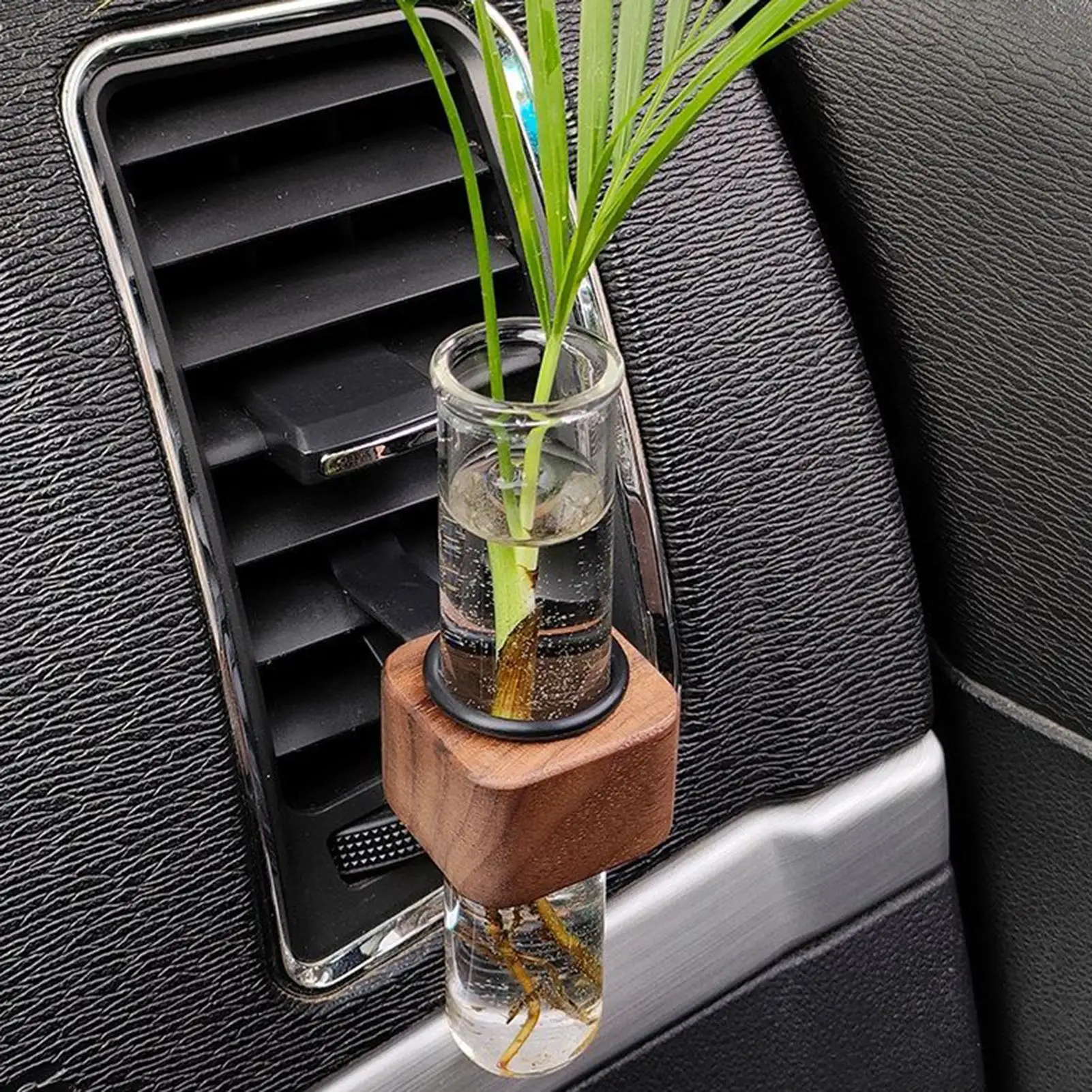 Stable Mini Car Flower Vase Clip Elegant Adjustable Car Vent Flower Vase Walnut And Glass Creative Car Vent Dashboard Decoration