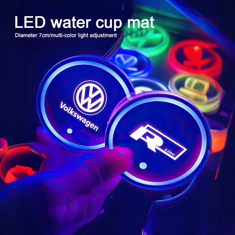 LED 자동차 컵홀더 패드 충전식 자동 분위기 조명 (폭스바겐 VW GTI 폴..